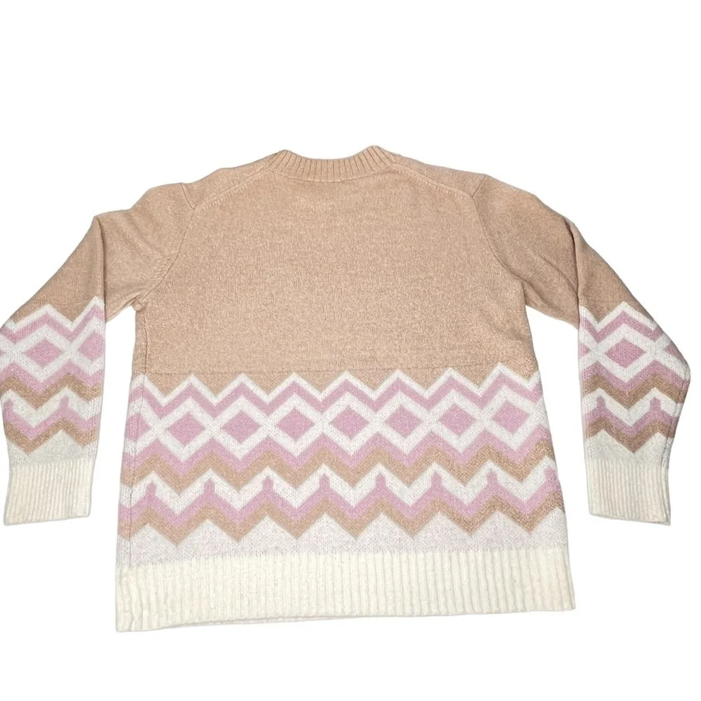 J. CREW Geometric Fair Isle Crewneck Sweater Heather Khaki Ivory Women's Size S